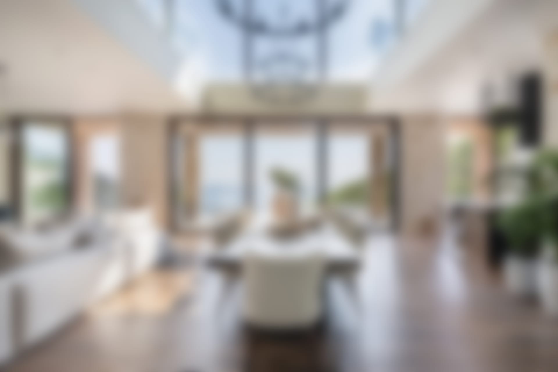 The double-height ceilings above the dining area creates an airy atmosphere.